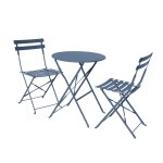 Ensemble bistrot rond pliable bleu grisé d60cm Ensemble bistrot rond pliable bleu grisé d60cm