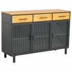 Ensemble buffet en verre, métal et bois, noir 120x35x79, 5h cm Ensemble buffet en verre, métal et bois, noir 120x35x79, 5h cm