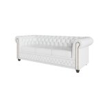 Ensemble de canapés chesterfield 3 + 2 + 1, revêtement en cuir végan blanc Ensemble de canapés chesterfield 3 + 2 + 1, revêtement en cuir végan blanc