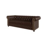 Ensemble de canapés chesterfield 3 + 2 + 1, revêtement cuir végan, marron Ensemble de canapés chesterfield 3 + 2 + 1, revêtement cuir végan, marron