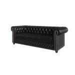 Ensemble de canapés chesterfield 3 + 2 + 1, revêtement en cuir végan, noir Ensemble de canapés chesterfield 3 + 2 + 1, revêtement en cuir végan, noir