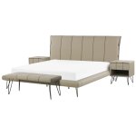 Ensemble de chambre cuir pu 180 x 200 cm beige sable