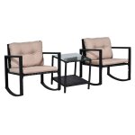 Ensemble de jardin 2 fauteuils à bascule avec table basse métal noir Ensemble de jardin 2 fauteuils à bascule avec table basse métal noir