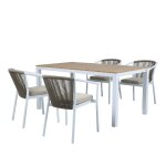 Ensemble de jardin, 4 chaises en aluminium et polywood, blanc / marron Ensemble de jardin, 4 chaises en aluminium et polywood, blanc / marron