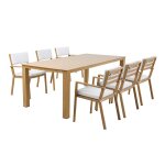 Ensemble de jardin avec 6 chaises en aluminium aspect bois, beige