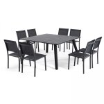 Ensemble de jardin 8 places avec table carre extensible gris
