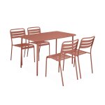 Ensemble de jardin en acier terracotta table rectangulaire 4 chaises Ensemble de jardin en acier terracotta table rectangulaire 4 chaises