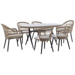 Ensemble de jardin effet rotin 6 places coussins beiges