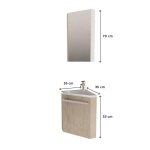 Ensemble lave - mains d'angle en chne + vasque + robinet + miroir
