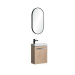 Ensemble lave - mains suspendu avec robinet noir et miroir ovale Ensemble lave - mains suspendu avec robinet noir et miroir ovale