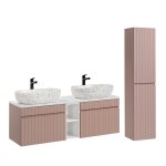 Ensemble meuble double vasques 1 colonne stratifis rose