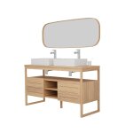 Ensemble meuble double vasque 140 cm + vasques + robinets + miroir