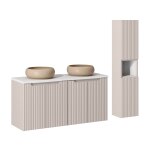 Ensemble meuble double vasque 4 portes colonne stratifis beige