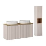 Ensemble meuble double vasque 4 portes colonne stratifis beige