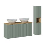 Ensemble meuble double vasque 4 portes colonne stratifis naturel vert