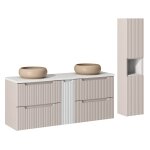 Ensemble meuble double vasque 4 tiroirs colonne stratifis beige