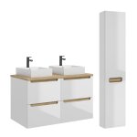 Ensemble meuble double vasque 4 tiroirs colonne stratifis blanc
