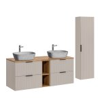 Ensemble meuble double vasque colonne stratifis beige