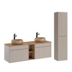 Ensemble meuble double vasque colonne stratifis beige