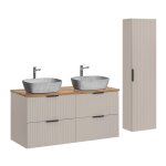 Ensemble meuble double vasque colonne stratifi�s beige