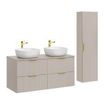 Ensemble meuble double vasque colonne stratifi�s beige