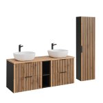 Ensemble meuble double vasque colonne stratifis beige noir