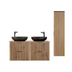 Ensemble meuble double vasque colonne stratifi�s beige noir