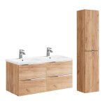 Ensemble meuble double vasque encastre colonne stratifis beige