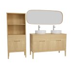 Ensemble meuble double vasque + vasque + robinet + miroir + colonne 120cm