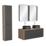 Ensemble meubles de salle de bains effet bois marron avec miroir 53x
