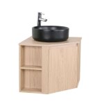 Ensemble meuble sous vasque d'angle + vasque noire + robinet