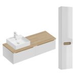 Ensemble meuble vasque 2 tiroirs colonne stratifi�s blanc