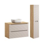 Ensemble meuble vasque 90cm colonne stratifis beige