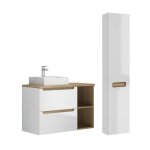 Ensemble meuble vasque 90cm colonne stratifis blanc