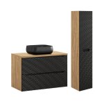 Ensemble meuble vasque 90cm colonne stratifis noir et beige