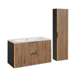 Ensemble meuble vasque encastrée colonne stratifiés beige noir Ensemble meuble vasque encastrée colonne stratifiés beige noir