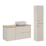 Ensemble meuble vasque panier  linge colonne stratifis beige