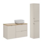 Ensemble meuble vasque panier  linge colonne stratifis beige