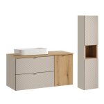 Ensemble meuble vasque panier  linge colonne stratifis beige