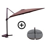 Ensemble parasol marron 3x3m et 4 dalles  lester
