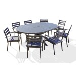 Ensemble repas 8 places en aluminium avec rallonge papillon Ensemble repas 8 places en aluminium avec rallonge papillon