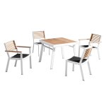 Ensemble repas blanc en aluminium et teck 4 places Ensemble repas blanc en aluminium et teck 4 places