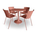 Ensemble de repas table et 4 fauteuils en polypropylne brique