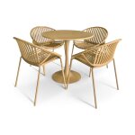 Ensemble de repas table et 4 fauteuils en polypropylne ocre