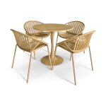 Ensemble de repas table et 4 fauteuils en polypropylne ocre