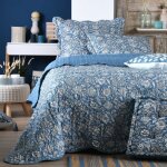 Ensemble rversible boutis et taies au style fleuri polyester bleu