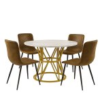 Ensemble salle à manger table ronde blanc et 4 chaises marron Ensemble salle à manger table ronde blanc et 4 chaises marron