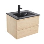 Ensemble simple vasque 60cm avec plan c�ramique et robinet noir