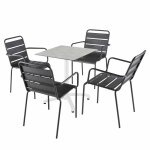 Ensemble table 60 cm bton gris clair et 4 chaises en mtal gris