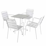 Ensemble table 60 cm bton gris clair et 4 chaises en mtal blanc